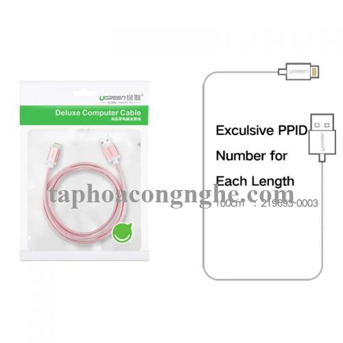 Ugreen 40697 0.5M màu Hồng Cáp Lightning sạc + truyền dữ liệu cho iPhone US199 30040697